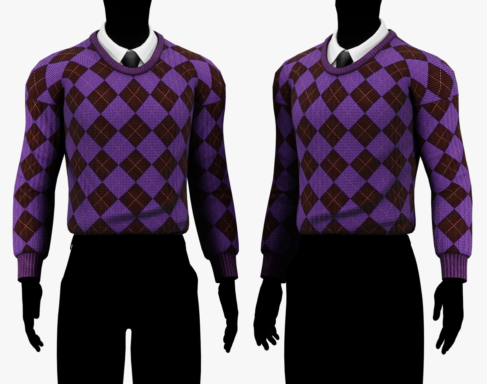 Men's Crew Neck Sweater Diamond Pattern + Shirt Collar with Tie Pack | WOLVES STUDIO