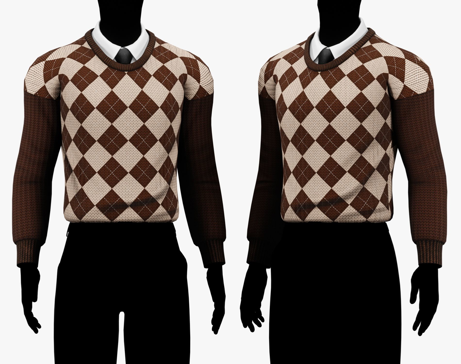 Men's Crew Neck Sweater Diamond Pattern + Shirt Collar with Tie Pack | WOLVES STUDIO
