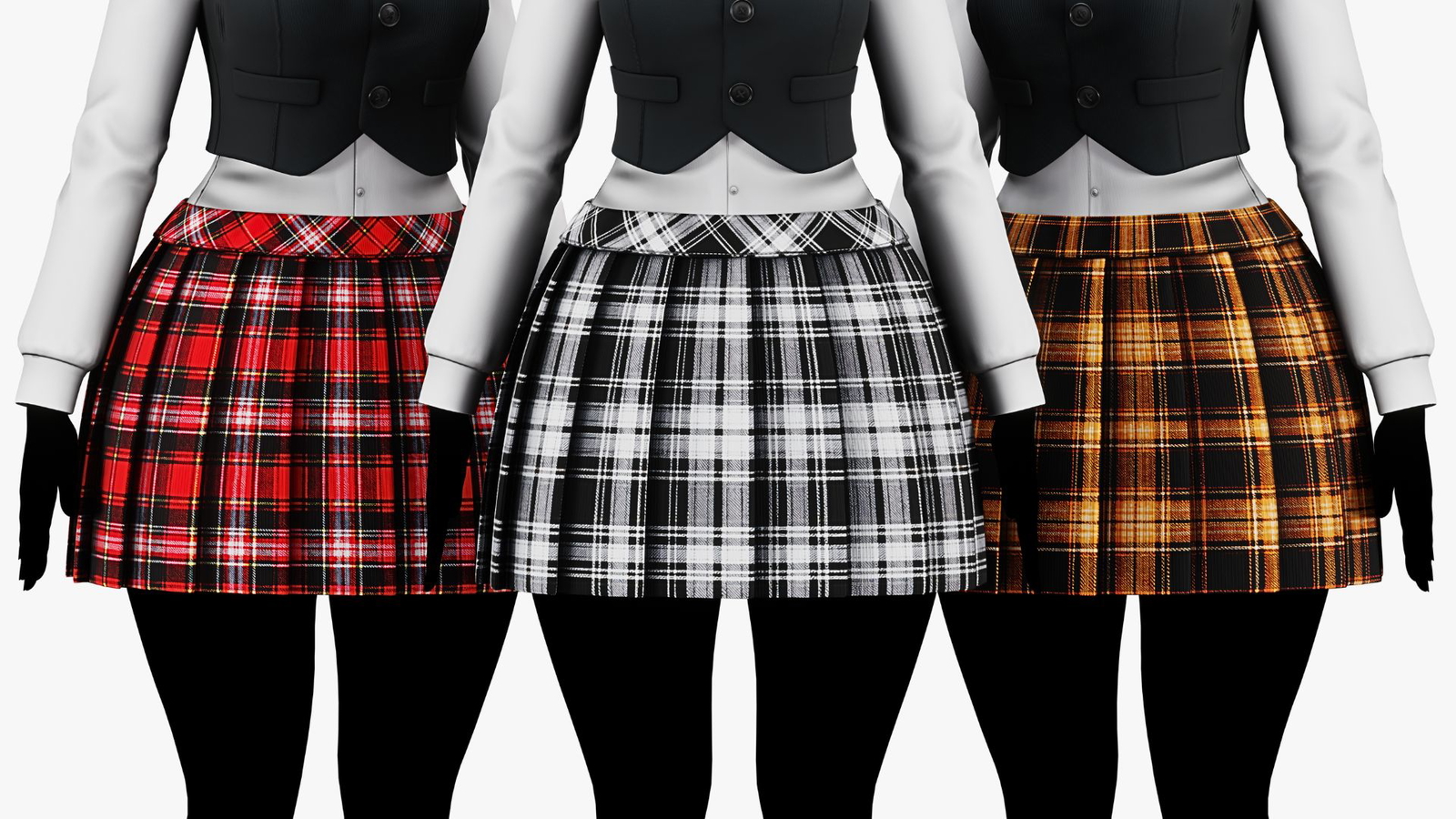 Women’s Pleated Plaid Skirt Pack - VRChat Clothing | WOLVES STUDIO
