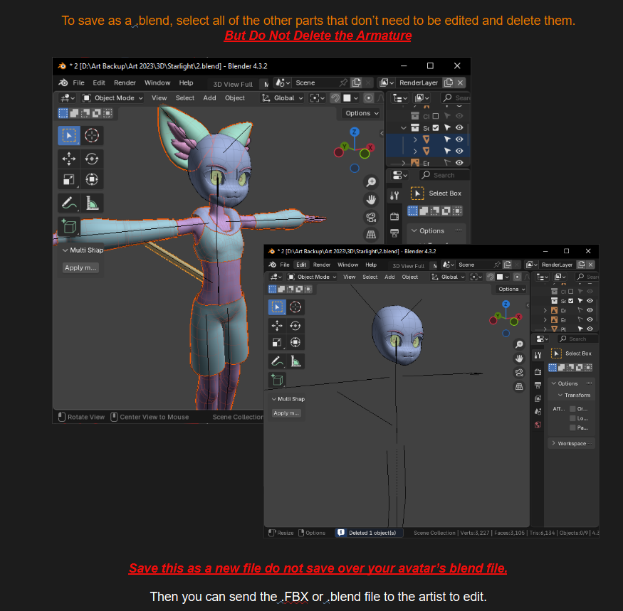 How to Send Part of an Avatar to an Artist for Mesh Edits