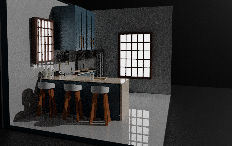 Kitchen Scene – Fully Furnished with Windows, Fridge & More