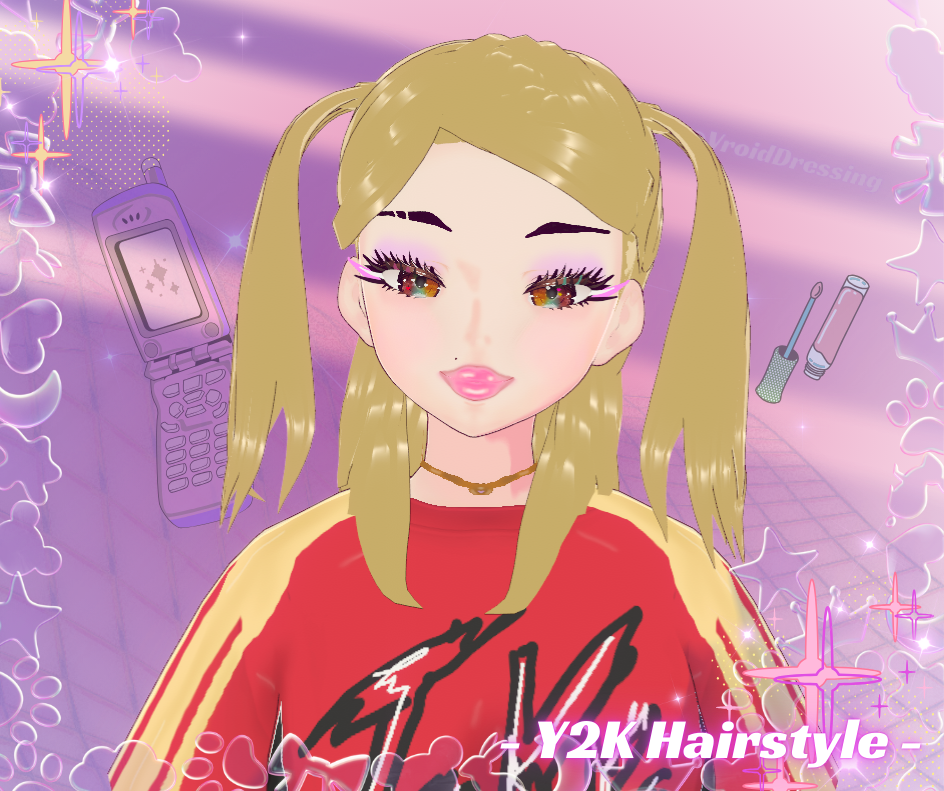 3D Vroid Y2K hairstyle blond pigtails