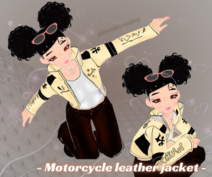 3D Vroid motorcycle leather cream jacket with white shirt
