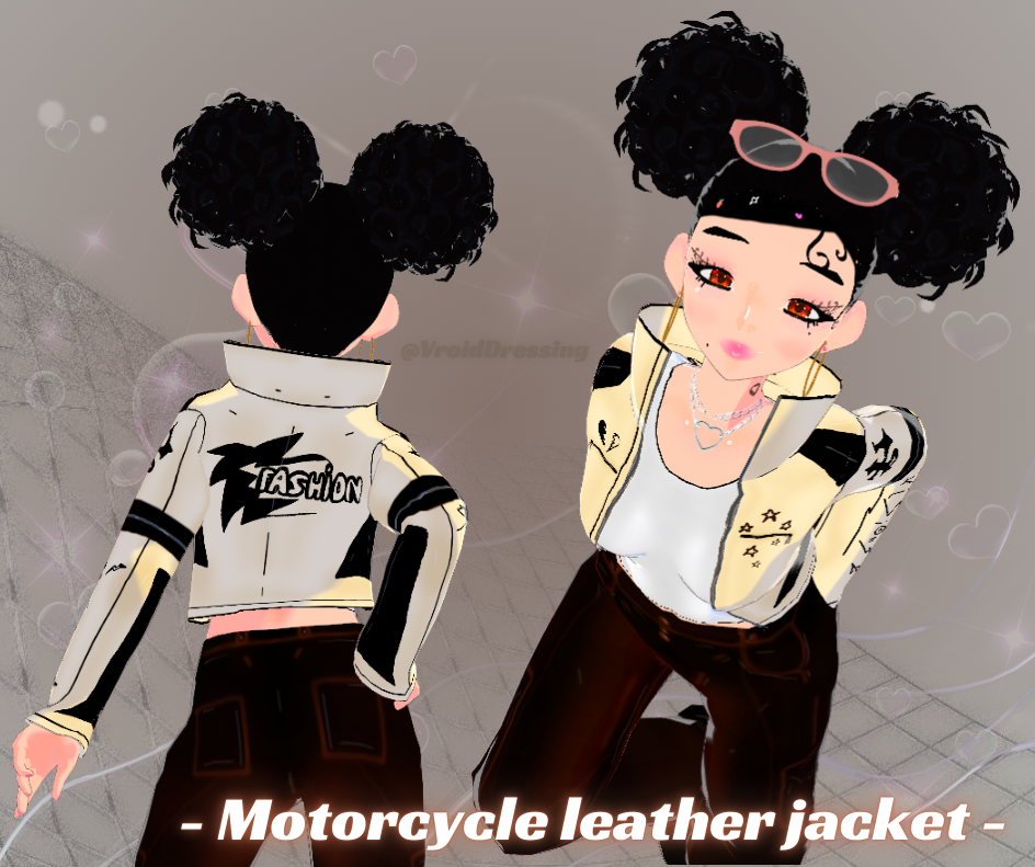 3D Vroid motorcycle leather cream jacket with white shirt