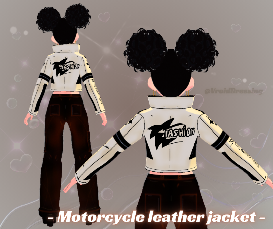 3D Vroid motorcycle leather cream jacket with white shirt