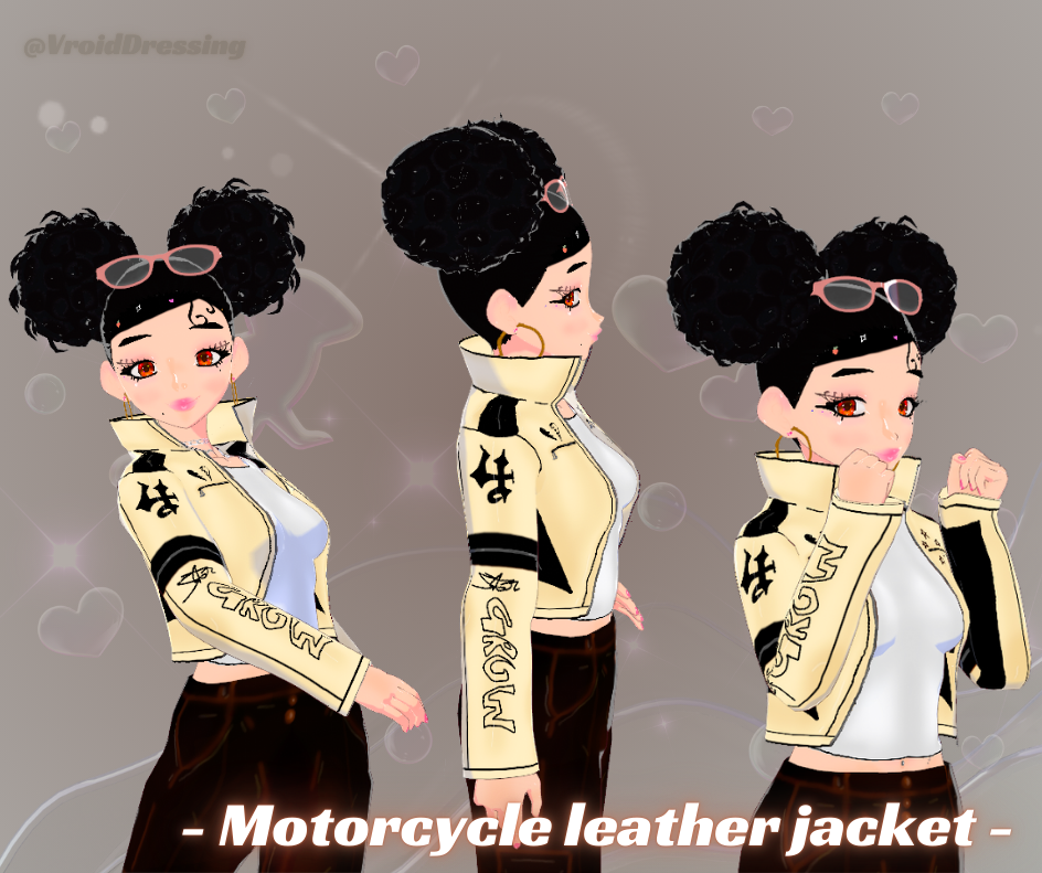 3D Vroid motorcycle leather cream jacket with white shirt