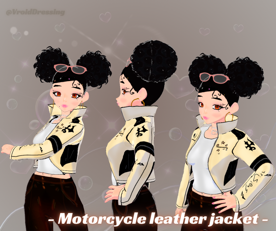 3D Vroid motorcycle leather cream jacket with white shirt