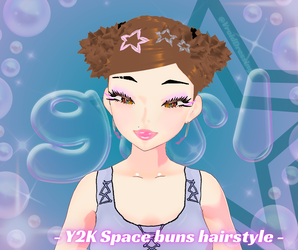 3D Vroid Y2K Space buns hairstyle with stars barrettes