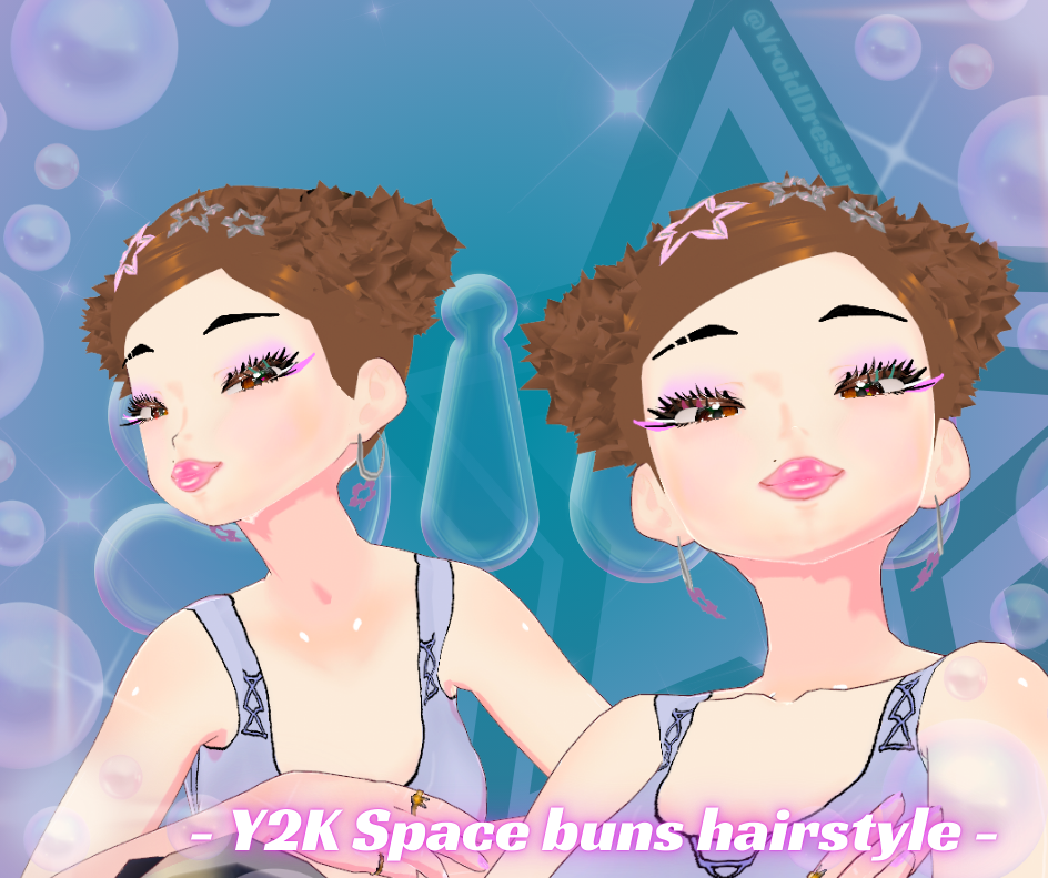 3D Vroid Y2K Space buns hairstyle with stars barrettes
