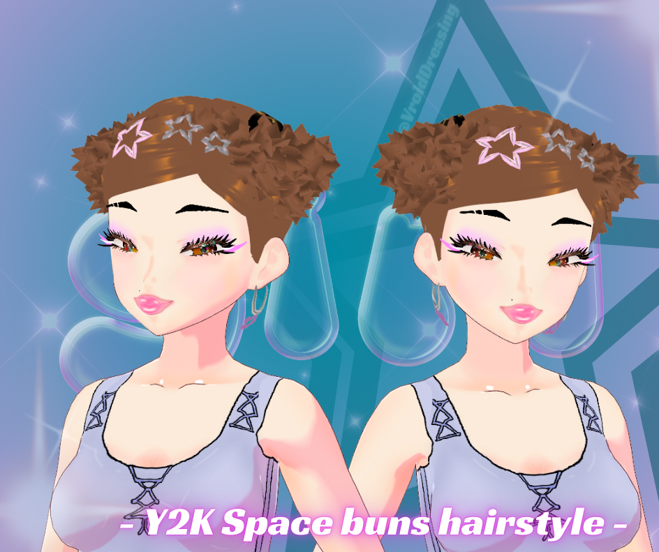 3D Vroid Y2K Space buns hairstyle with stars barrettes