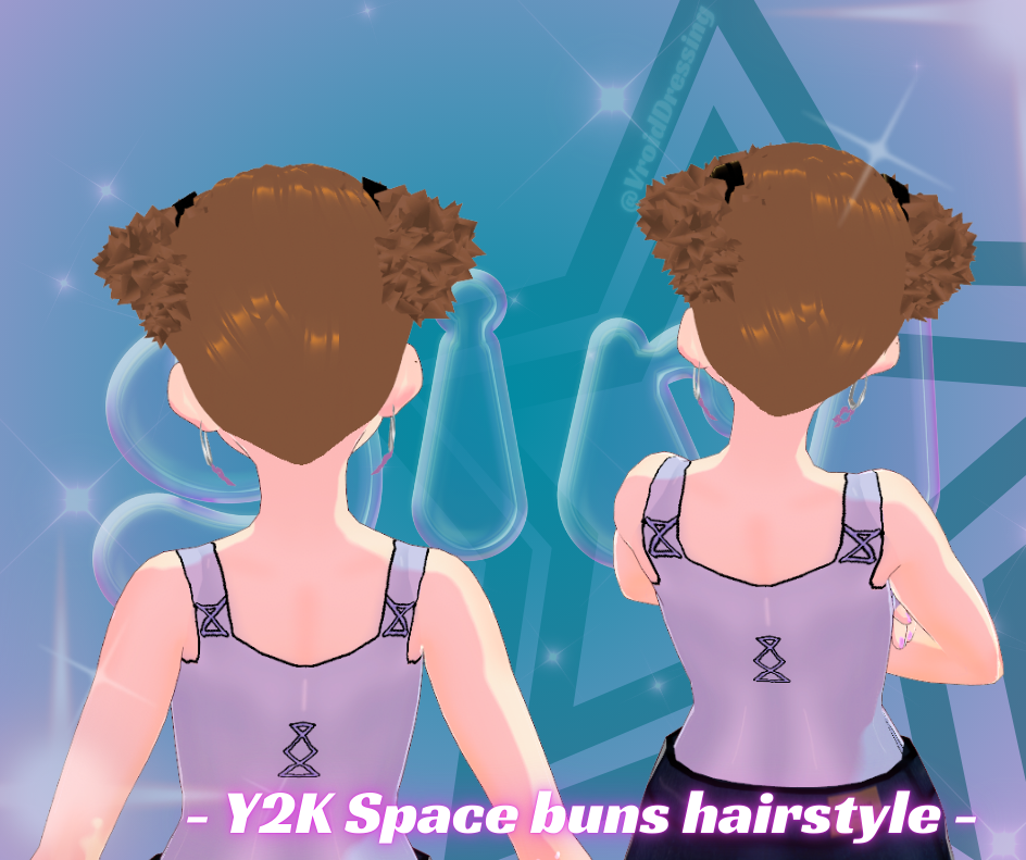 3D Vroid Y2K Space buns hairstyle with stars barrettes
