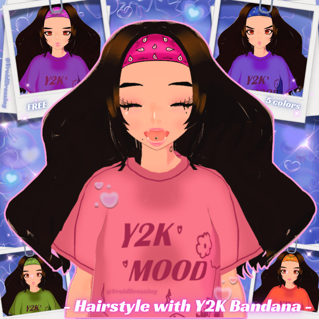 3D Vroid Hairstyle with Y2K Bandana 5 colors