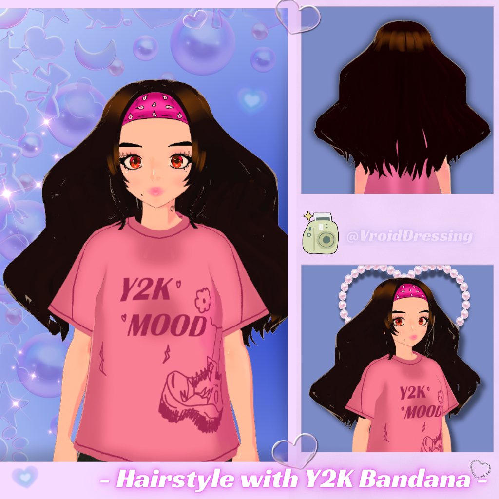 3D Vroid Hairstyle with Y2K Bandana 5 colors