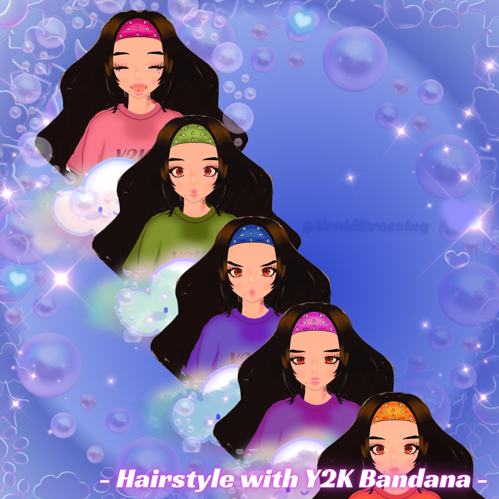 3D Vroid Hairstyle with Y2K Bandana 5 colors
