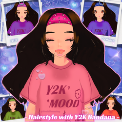 3D Vroid Hairstyle with Y2K Bandana 5 colors