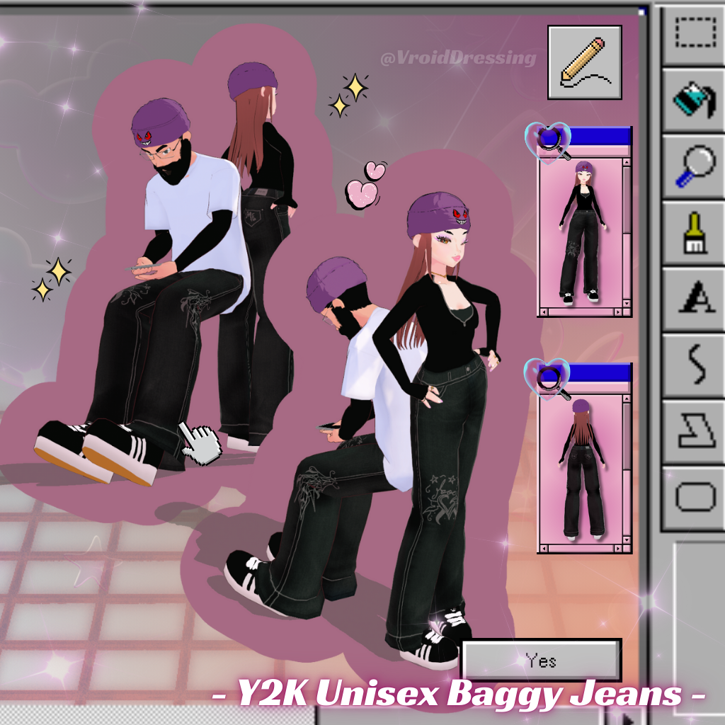 3D Vroid Y2K Unisex baggy jeans with patterns