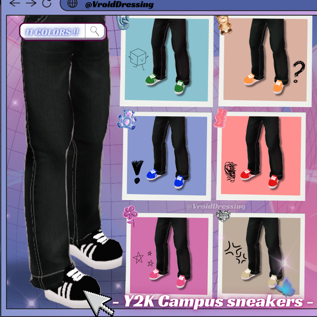 3D Vroid Y2K Campus Sneakers Shoes 11 colors