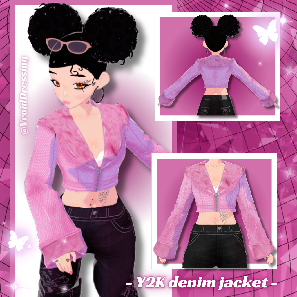 3D Vroid Y2K pink denim furr jacket 