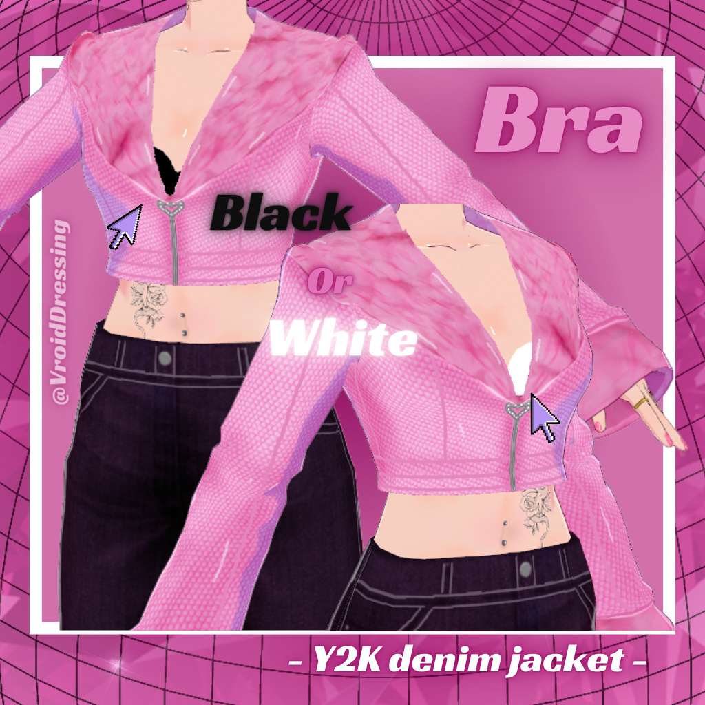3D Vroid Y2K pink denim furr jacket 