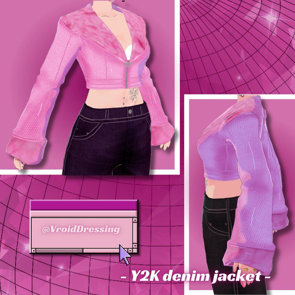 3D Vroid Y2K pink denim furr jacket 