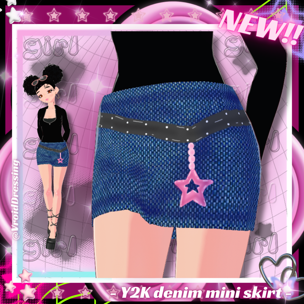 3D Vroid 3d Y2K denim short mini skirt