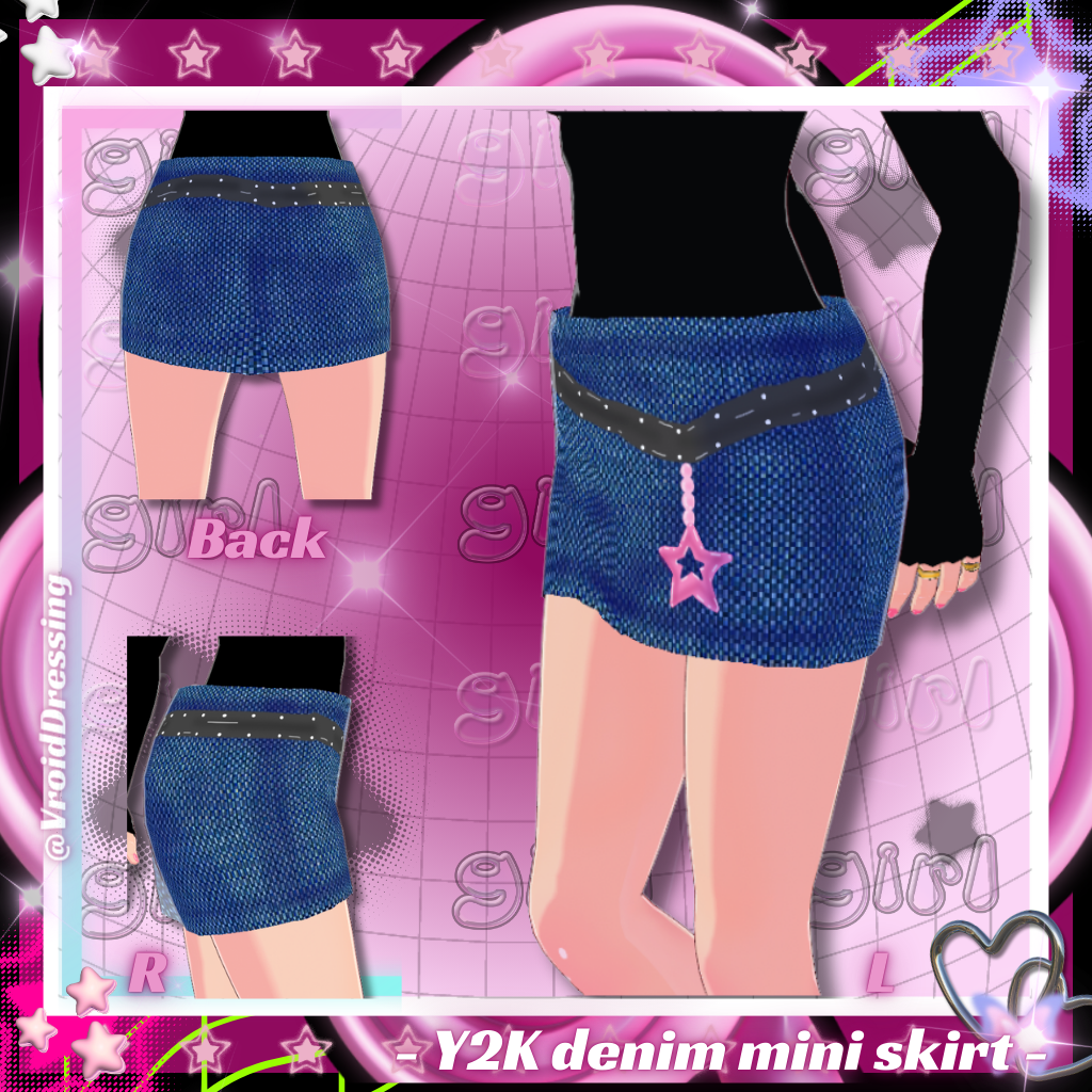 3D Vroid 3d Y2K denim short mini skirt