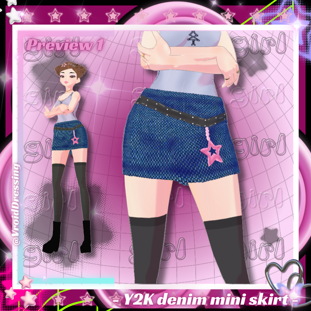 3D Vroid 3d Y2K denim short mini skirt