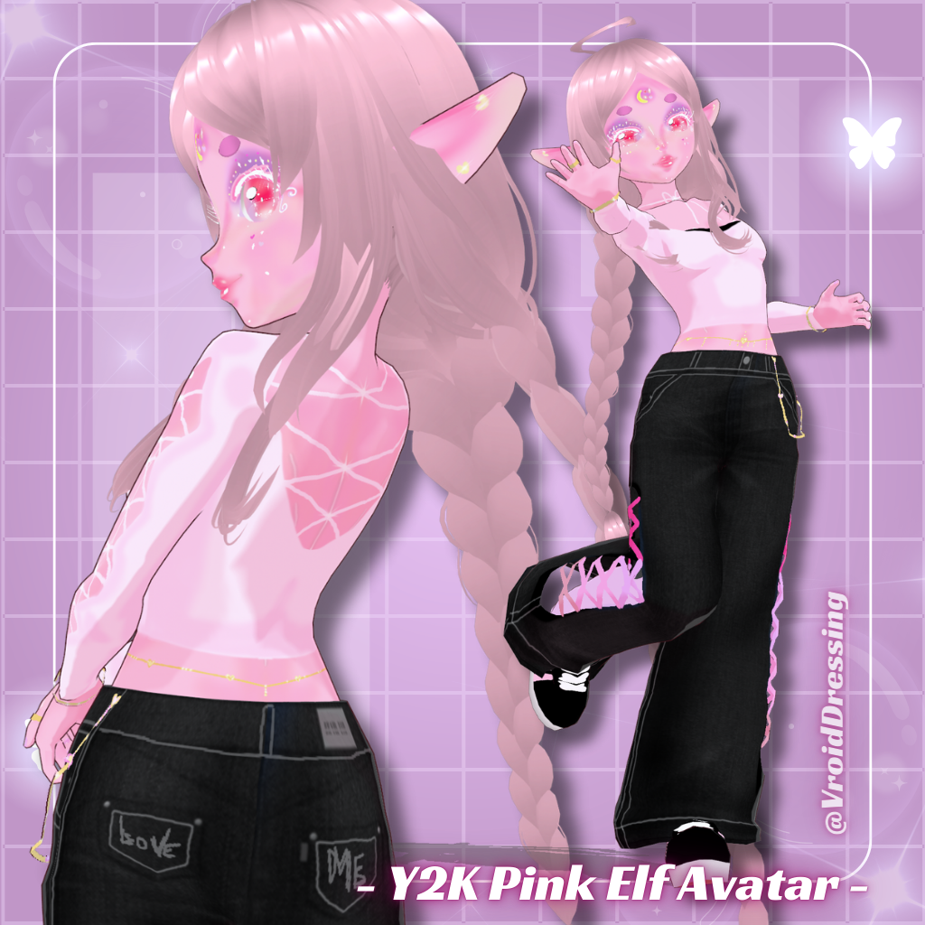 3D VRM Vroid Y2K VRM Pink Elf Avatar