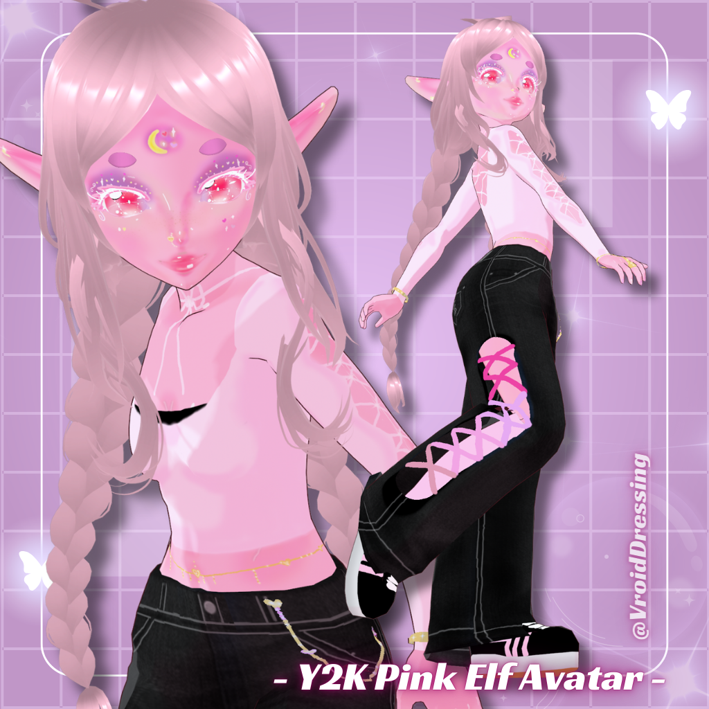 3D VRM Vroid Y2K VRM Pink Elf Avatar