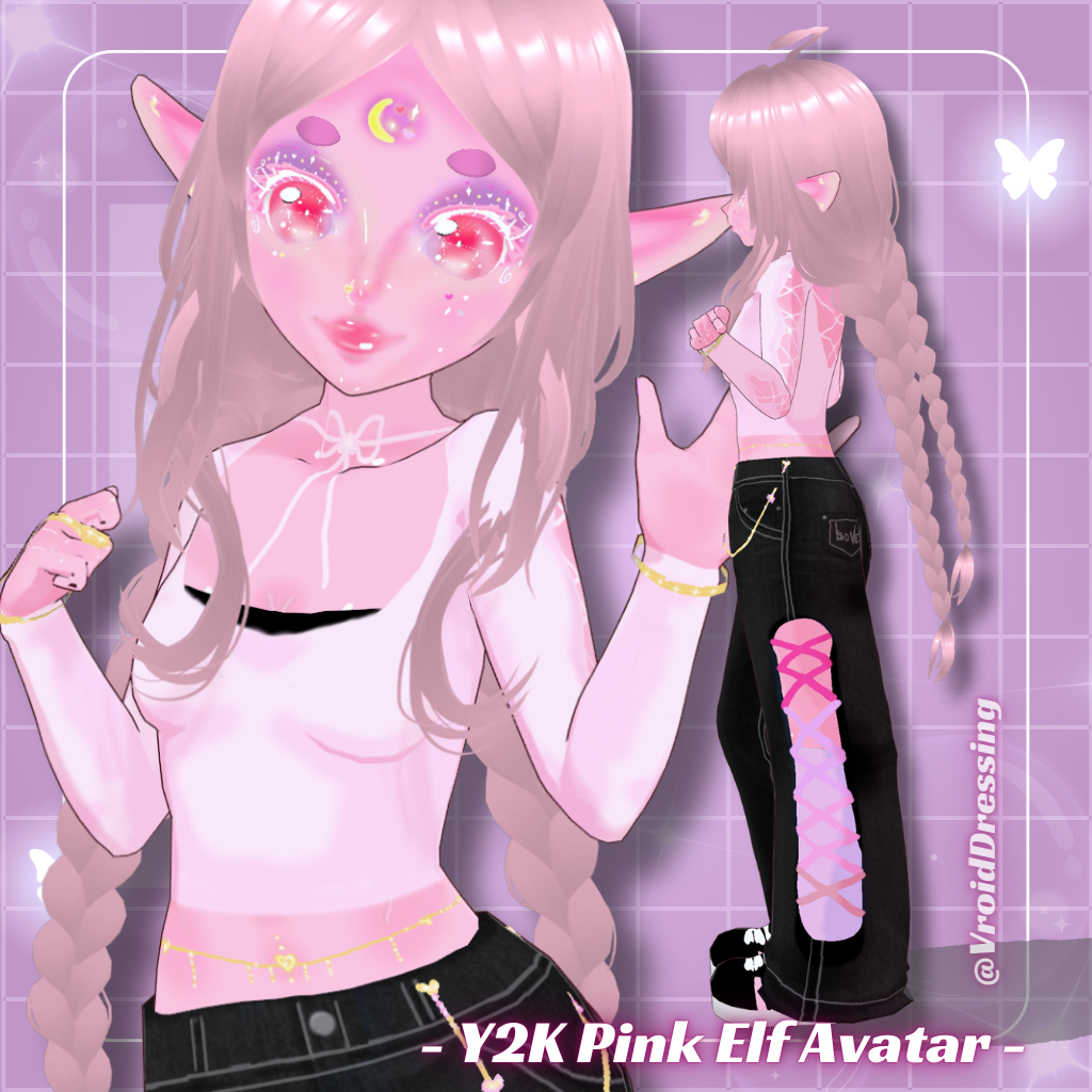 3D VRM Vroid Y2K VRM Pink Elf Avatar