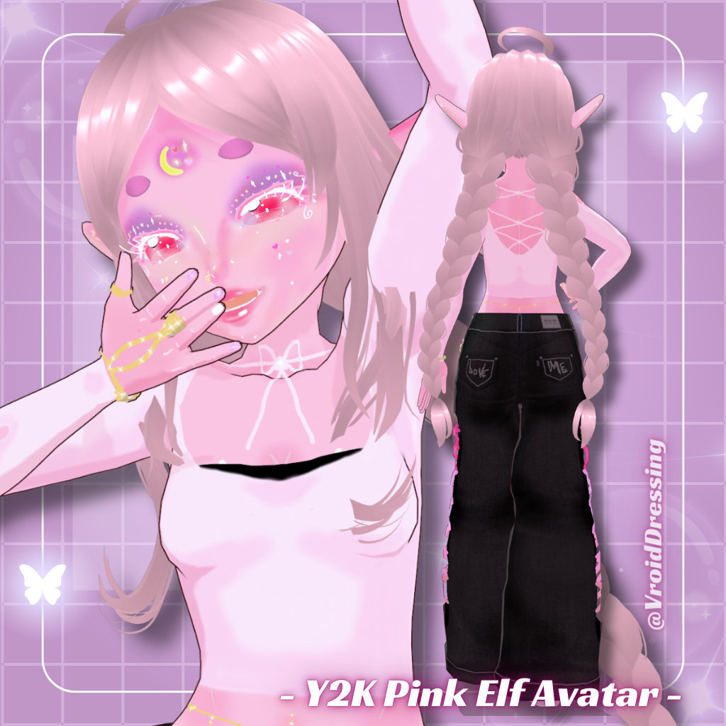 3D VRM Vroid Y2K VRM Pink Elf Avatar