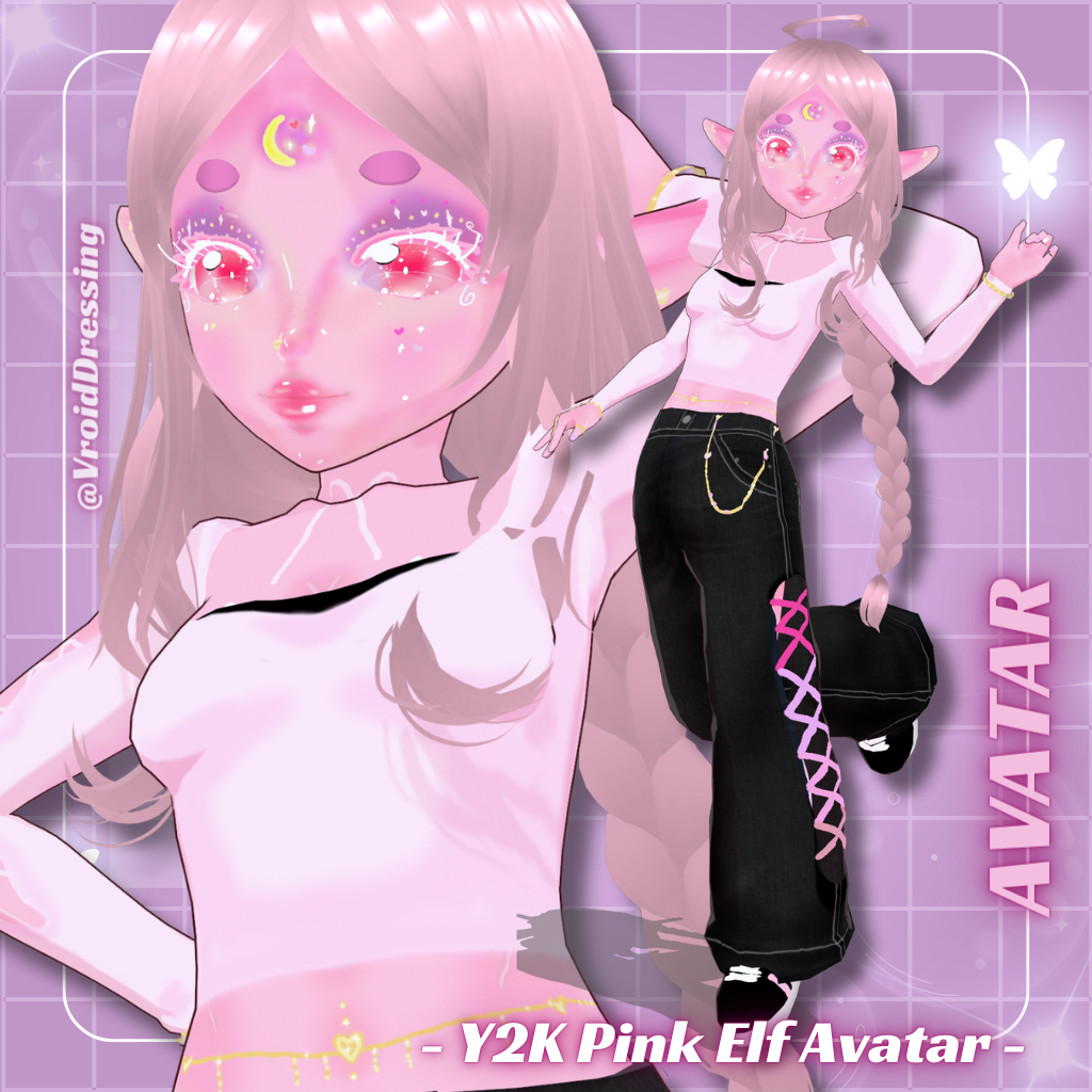 3D VRM Vroid Y2K VRM Pink Elf Avatar