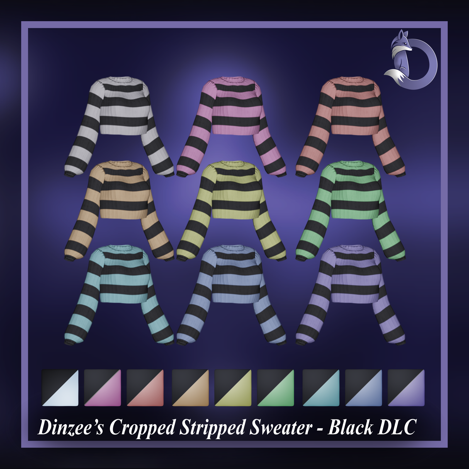 Dinzee's Cropped Stripped Sweater - Black Texture DLC (FREE IN DISCORD SERVER) (Jinxxy)