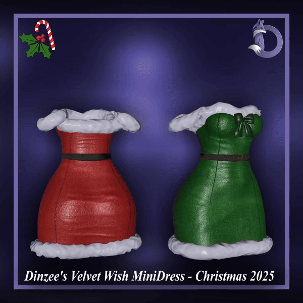 Dinzee's Velvet Wish Mini Dress - Christmas 2025 (Jinxxy)
