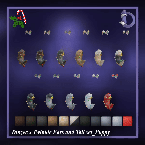 Dinzee's Twinkle Ears and Tail set - Puppy - Christmas 2025 (Jinxxy)