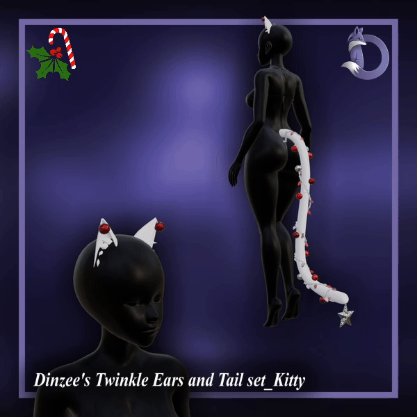 Dinzee's Twinkle Ears and Tail set - Kitty - Christmas 2025 (Jinxxy)