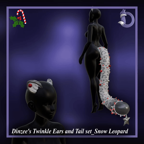 Dinzee's Twinkle Ears and Tail set - Snow Leopard- Christmas 2025 (Jinxxy) 
