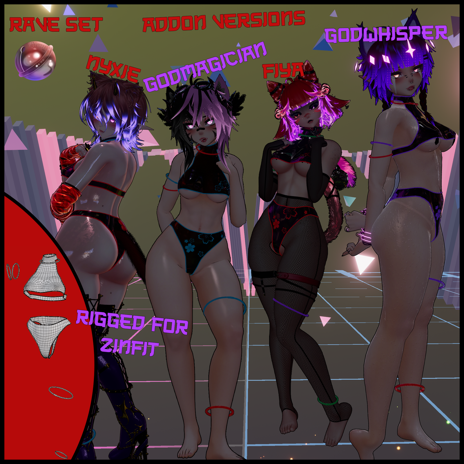Rave Set | VRBase Egirl | Nyxie, Godwhisper, Godmagician, Fiya Addon