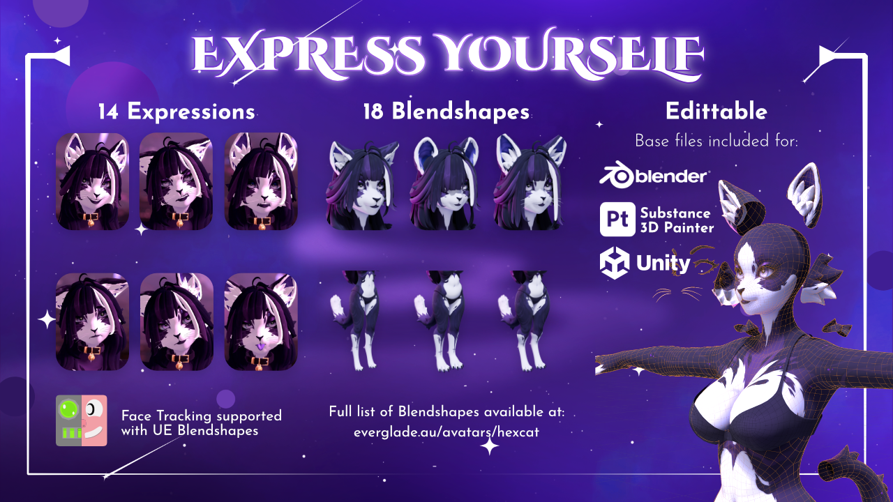 Hex Cat VRChat Avatar [PC + Quest]