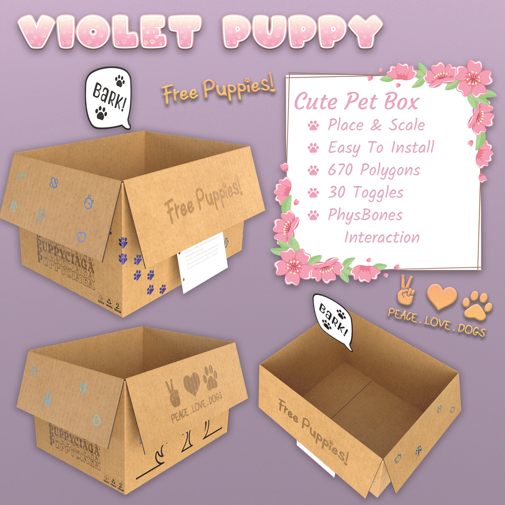 Cute Pet Box | World Constraint & PhysBones Interaction! | Easy To Install + Tutorial | Already Setup! | WD On & Off
